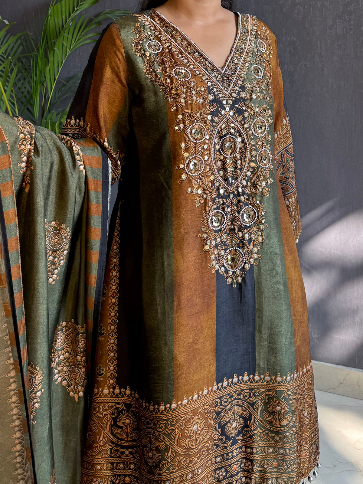 Premium silk ajrakh set