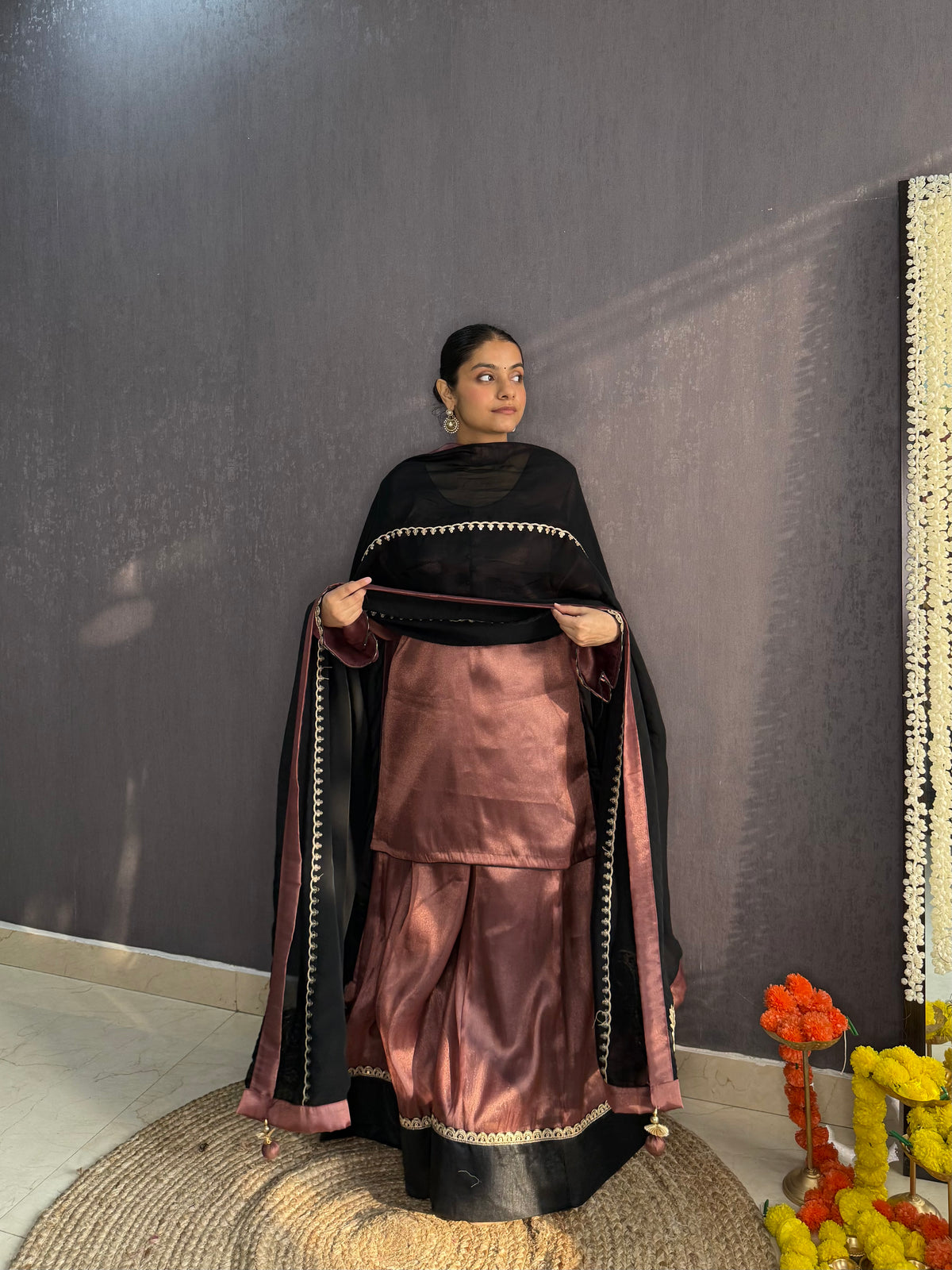 Luxurious metallic sharara set