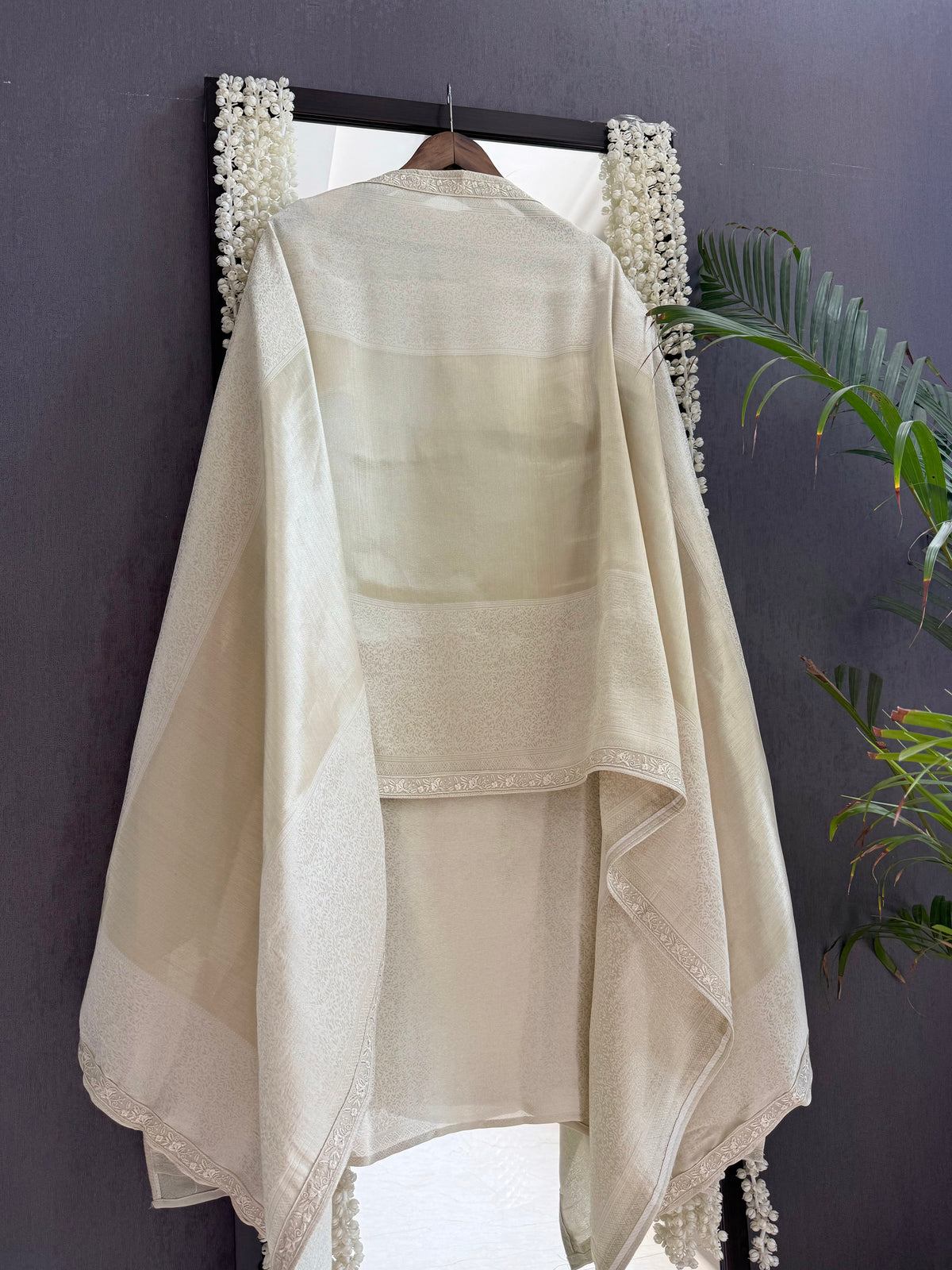 Luxurious Tissue brocade Parsi embroidered suit