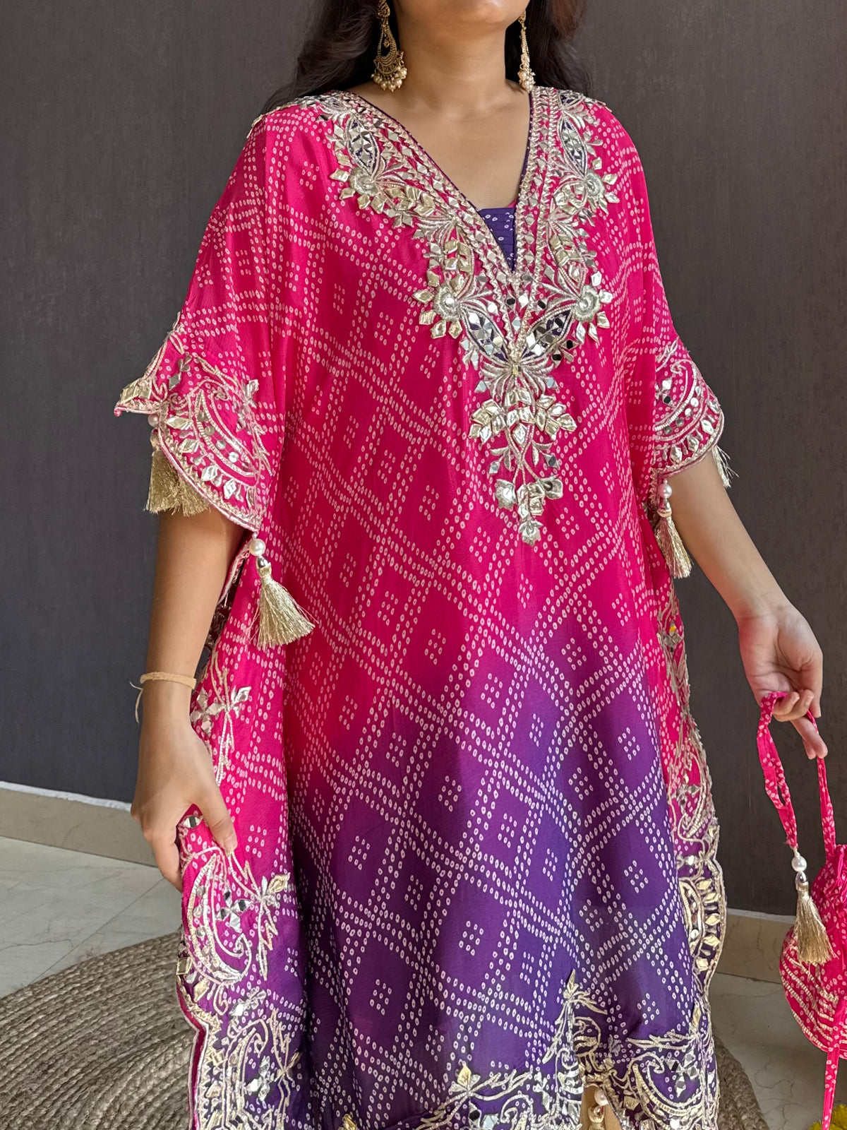 Luxurious Bandhani kaftan set