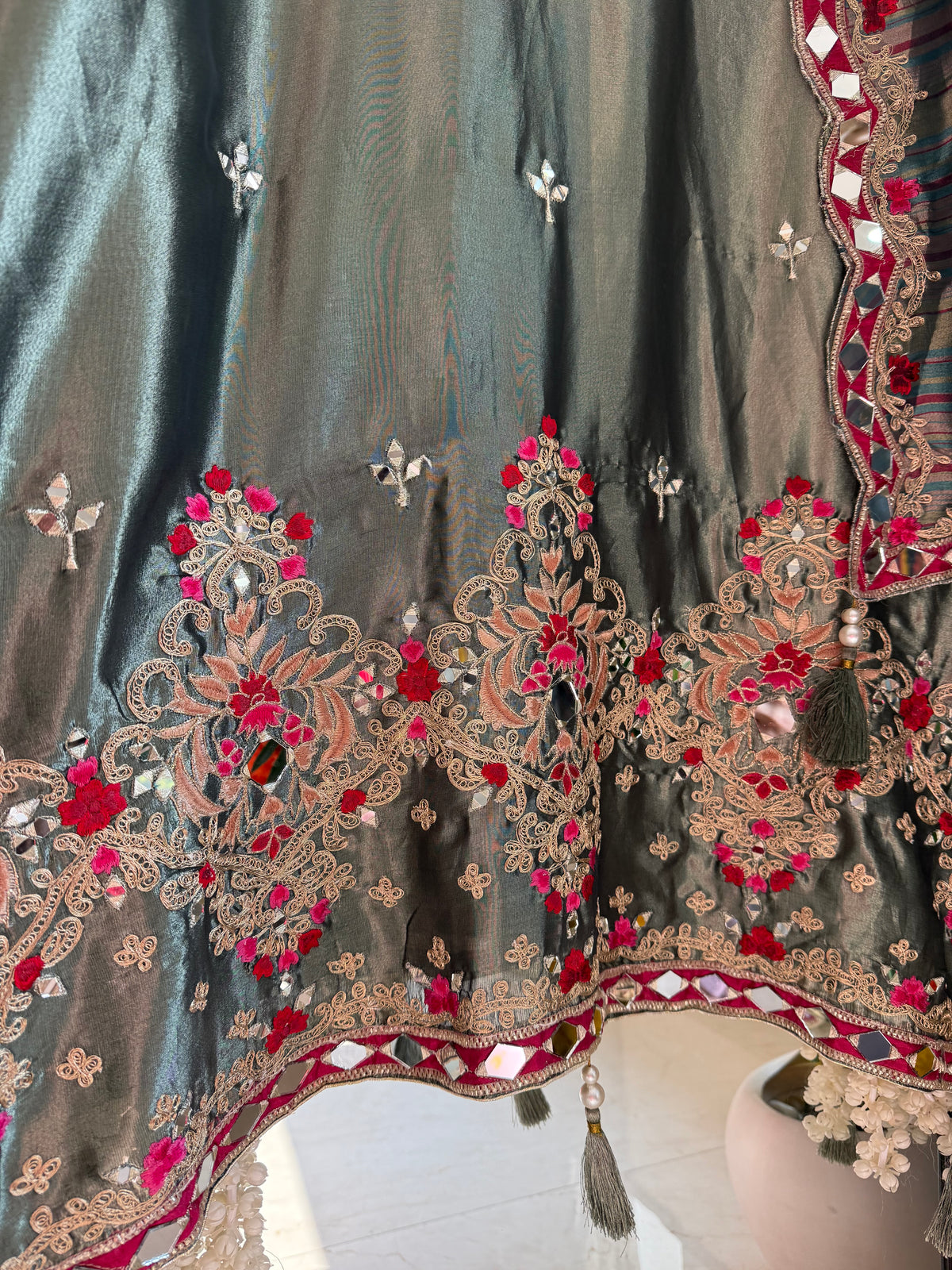 Luxurious mettalic Mirrorwork suit