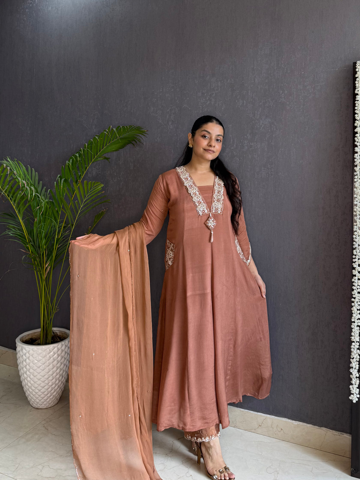 Chinon handwork anarkali set