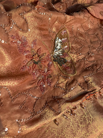 Luxurious brocade cutwork Tissue silk suit