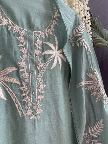 Luxurious Mul chanderi tropical trees suit