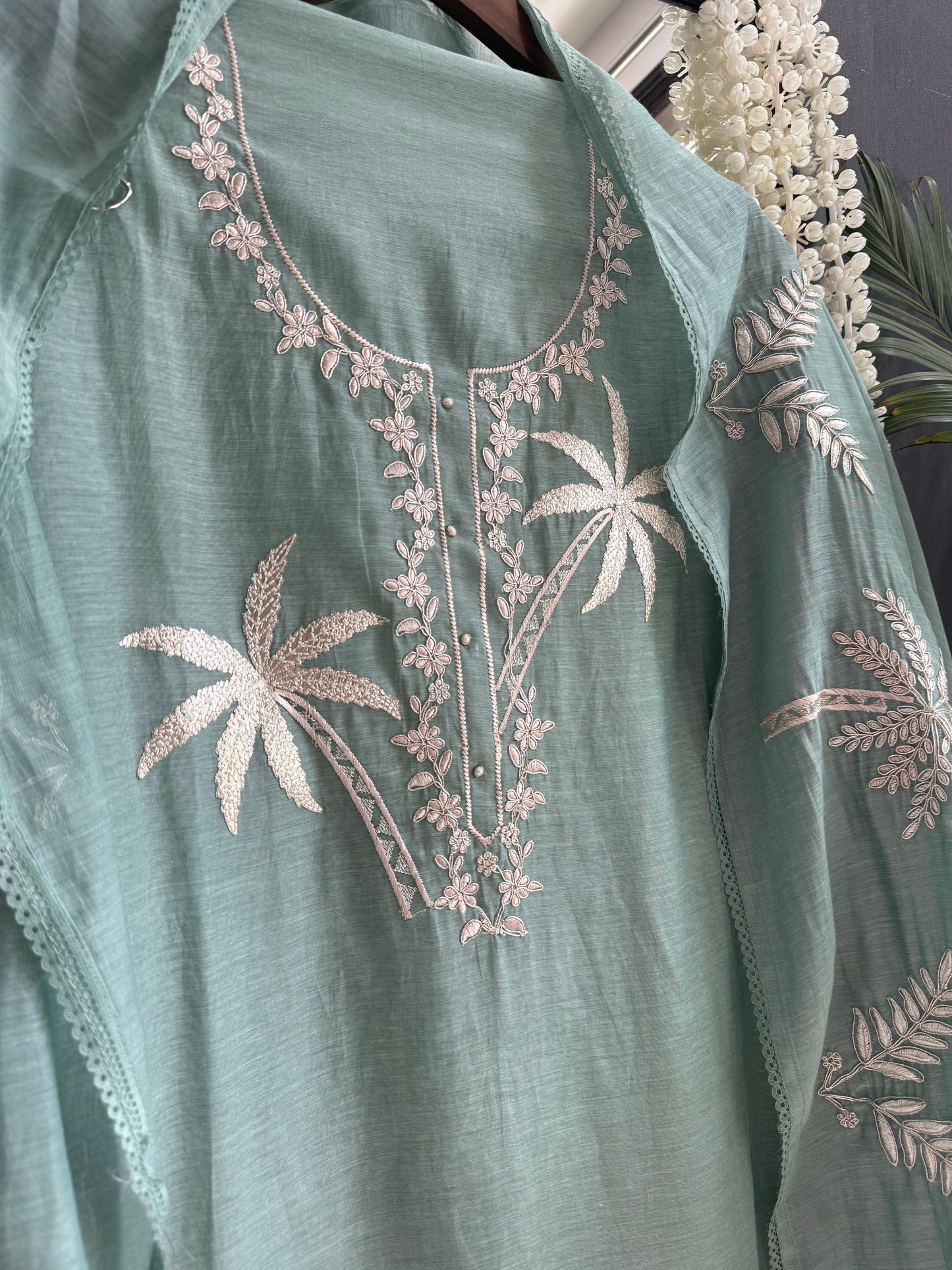 Luxurious Mul chanderi tropical trees suit