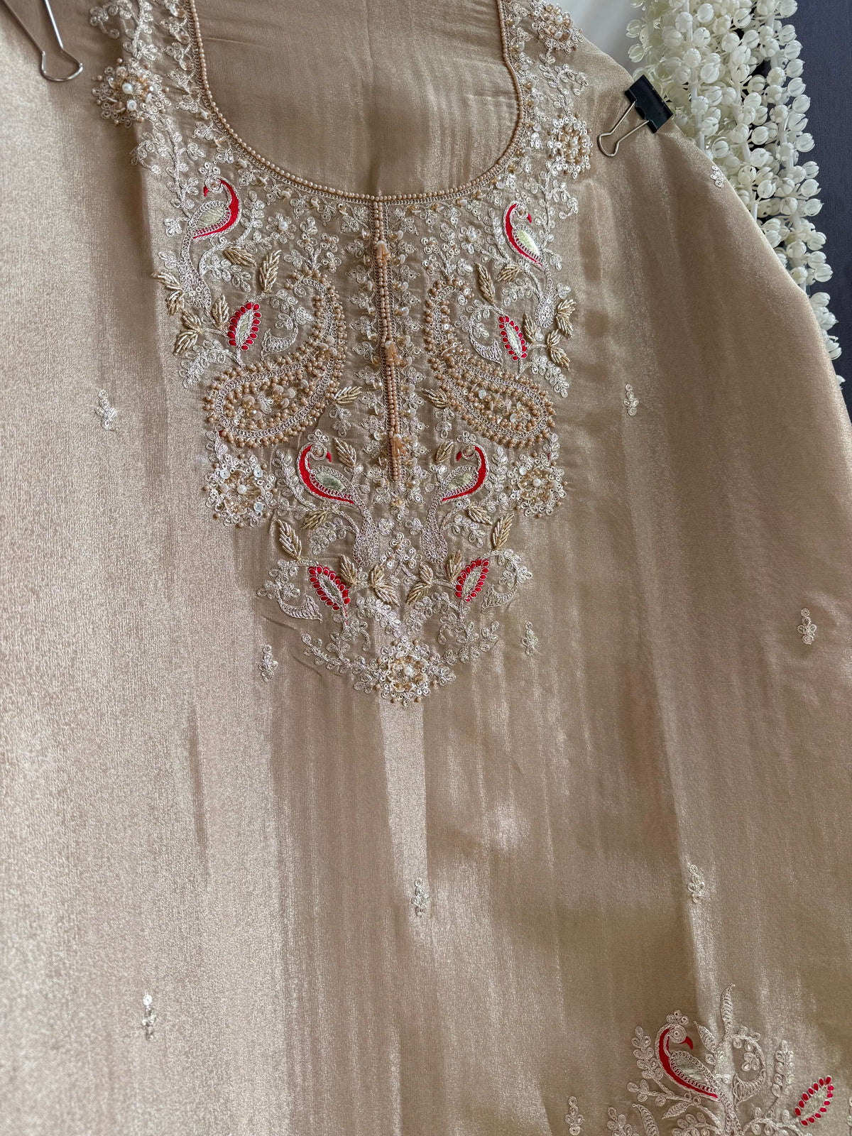 Premium tissue peacock hand embroidered suit