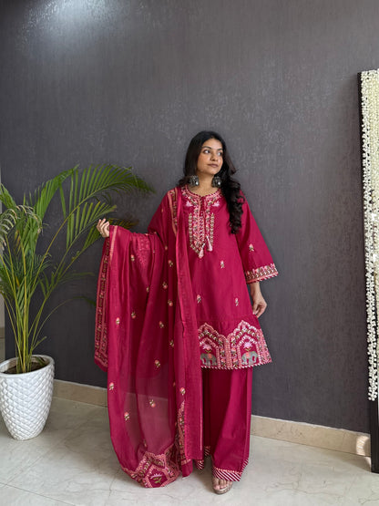 Premium mul cotton elephant and lotus embroidered suit