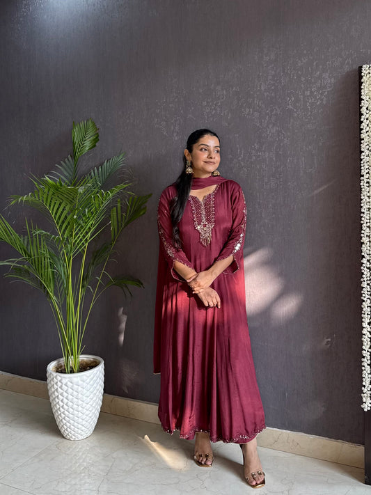 Chinon handwork anarkali set