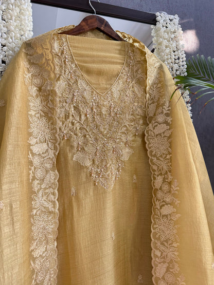 Tussar tissue handwork aari suit