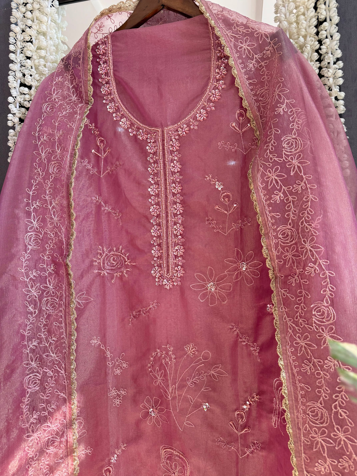 Premium tissue organza aari embroidered suit