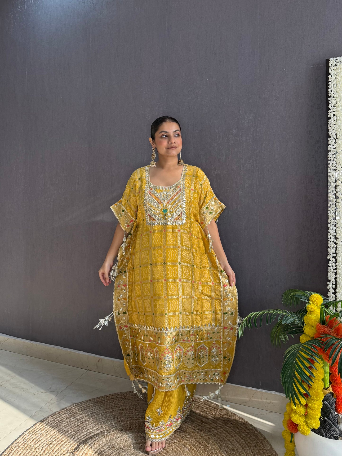 Luxurious gharchola bandhej kaftan set