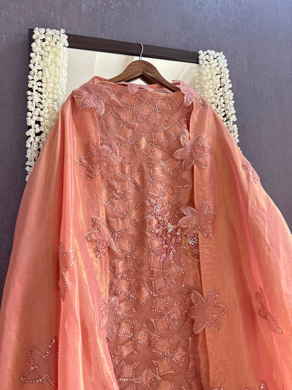 Luxurious brocade cutwork Tissue silk suit