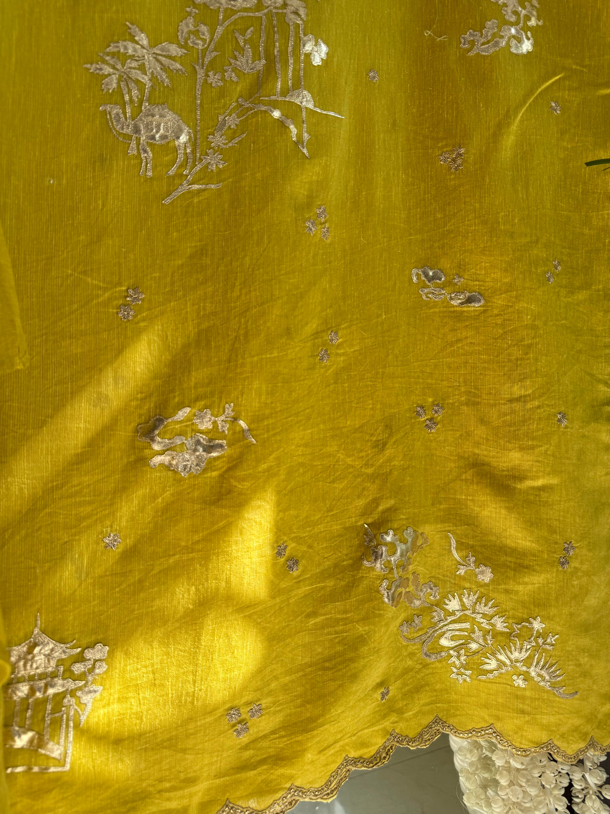 Luxurious Mul chanderi gota appliqué work suit