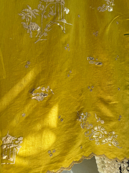 Luxurious Mul chanderi gota appliqué work suit