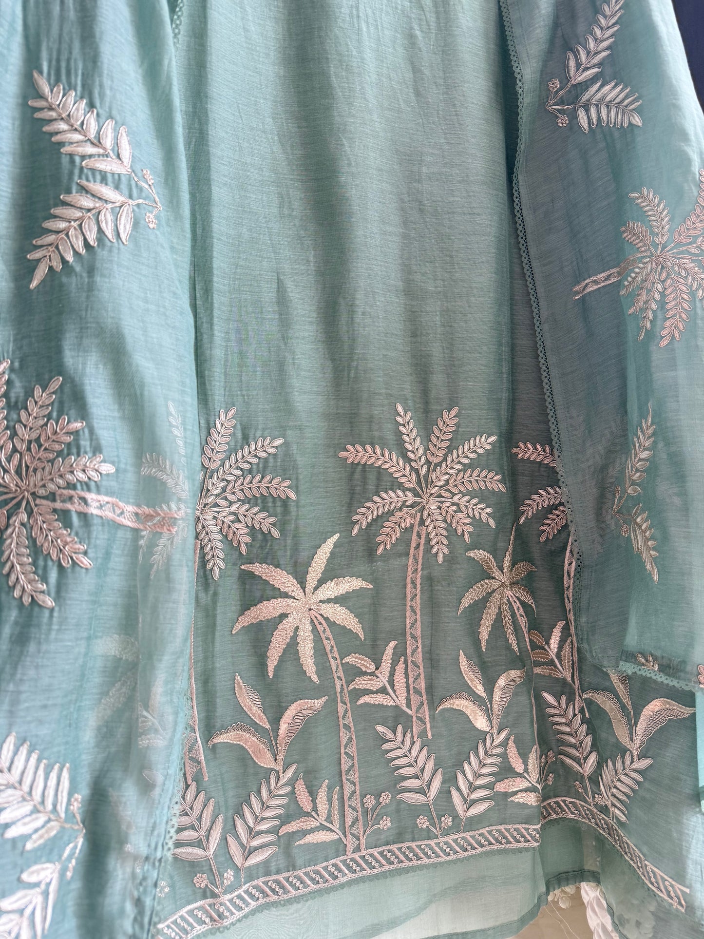 Luxurious Mul chanderi tropical trees suit