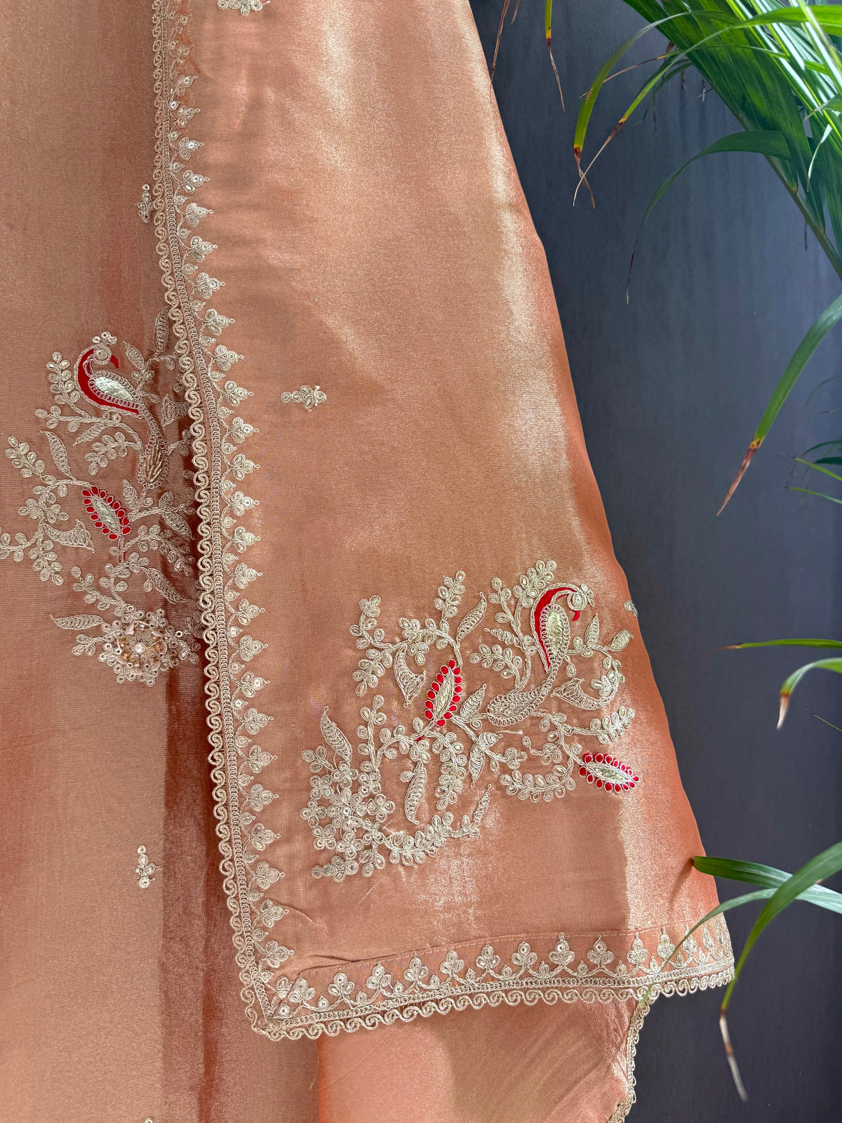 Premium tissue peacock hand embroidered suit