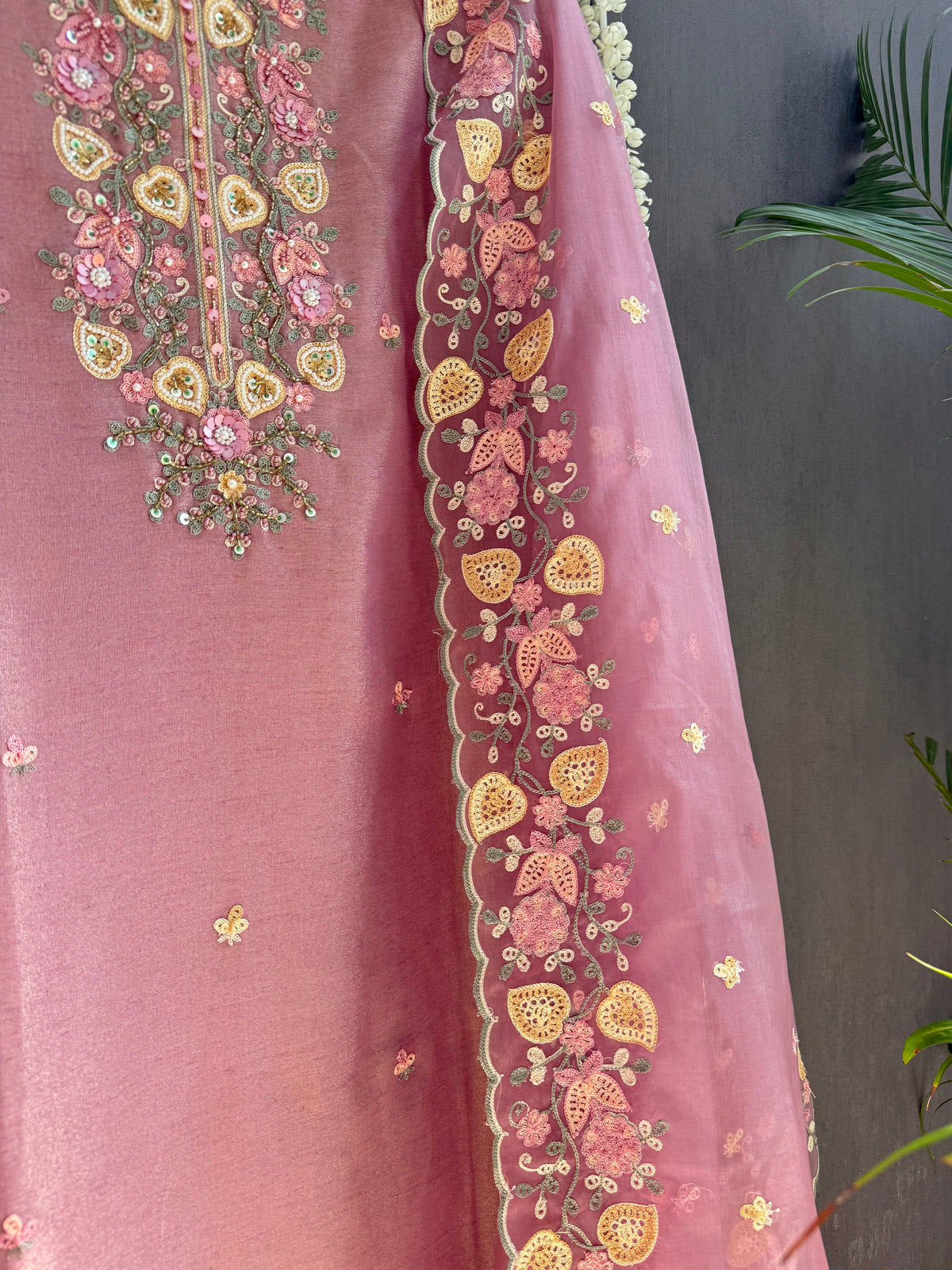 Premium tissue silk hand embroidered suit