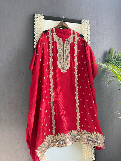 Luxurious raw silk aari work suit