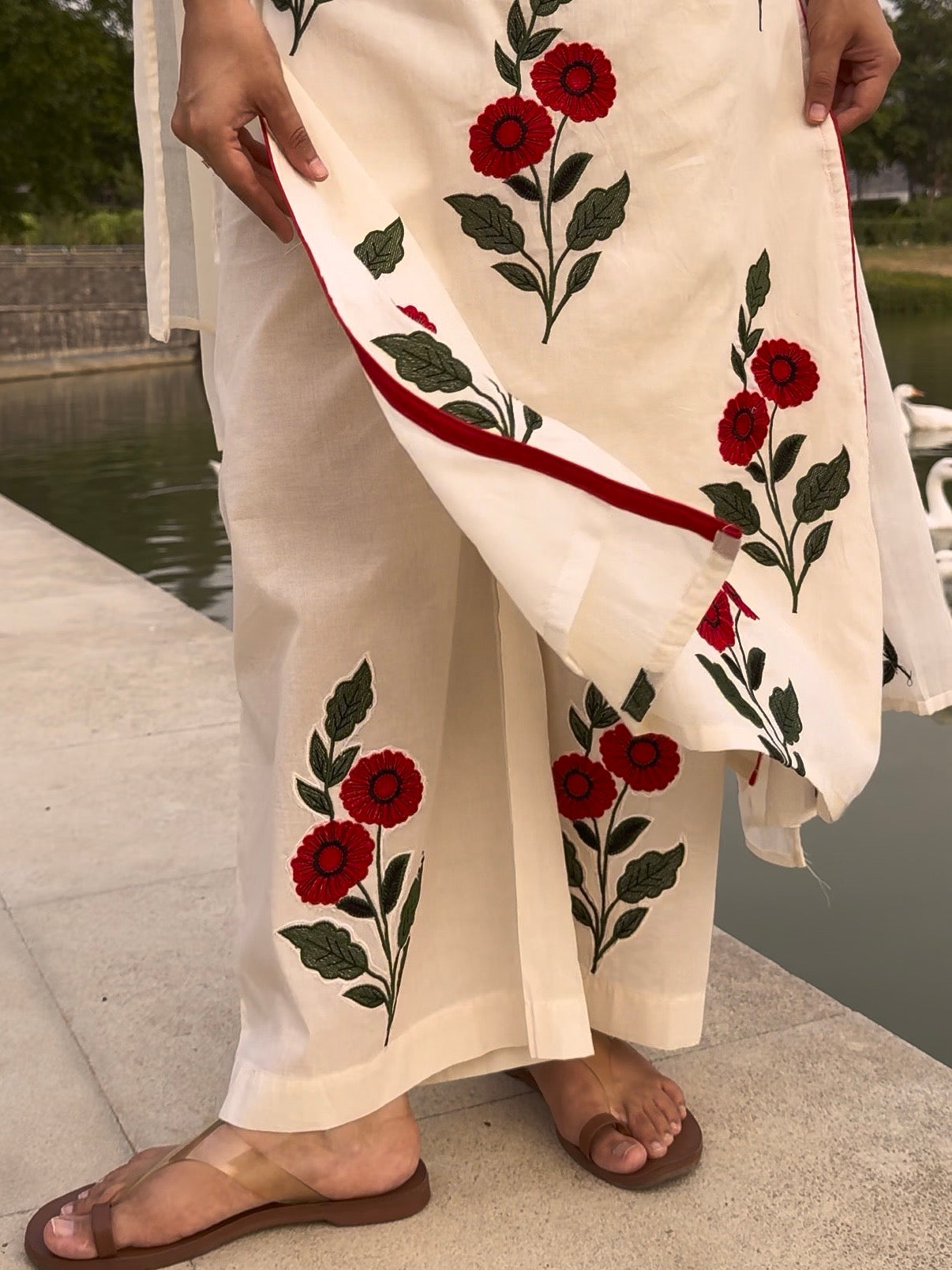 Cotton floral embroidered suit set