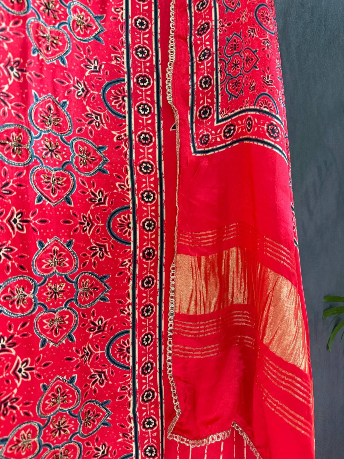 Gajji silk ajrakh Handwork suits