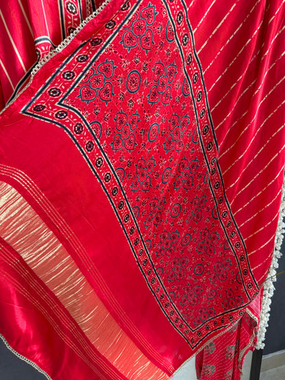 Gajji silk ajrakh Handwork suits