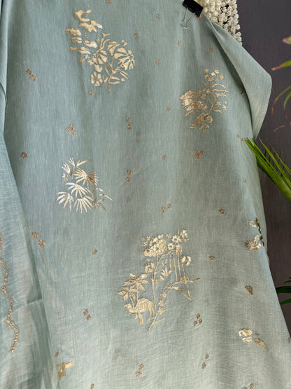 Luxurious Mul chanderi gota appliqué work suit