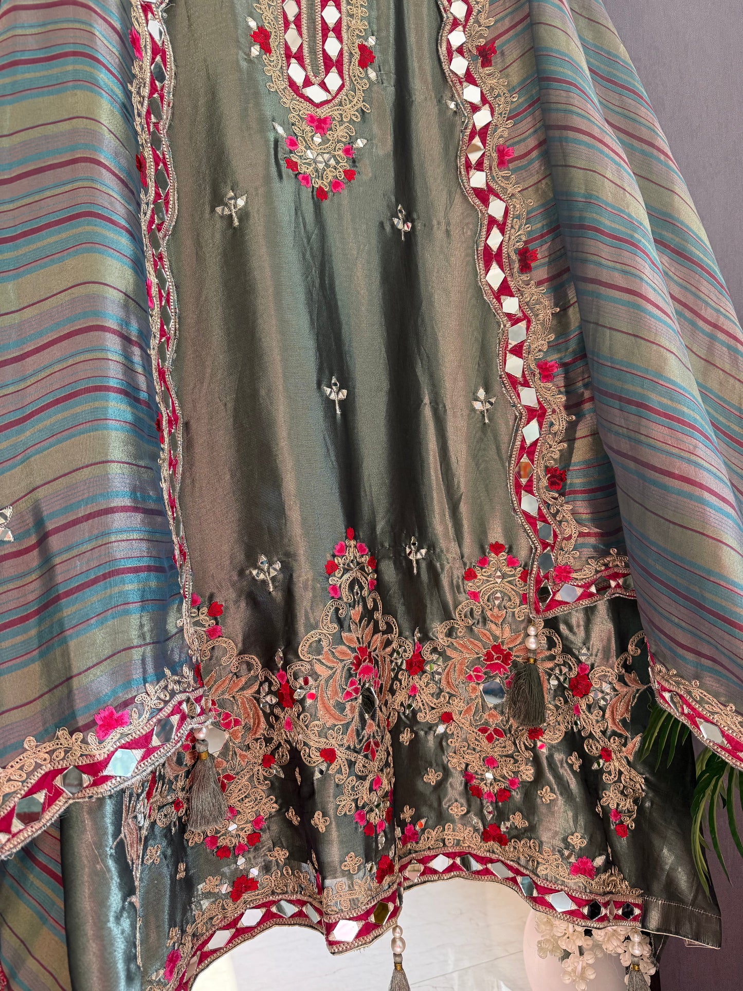 Luxurious mettalic Mirrorwork suit