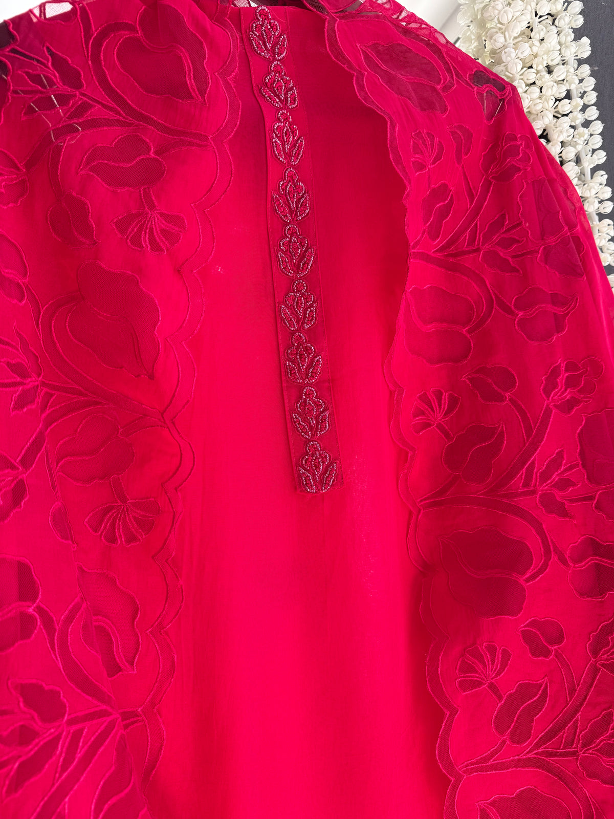 Organza monochromatic appliqué suit
