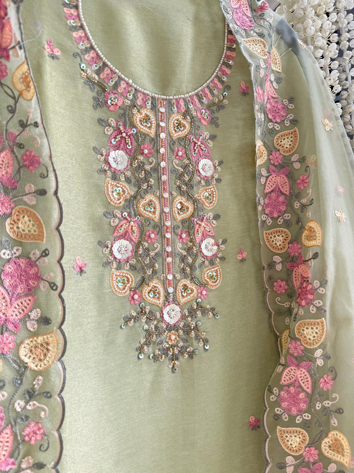 Premium tissue silk hand embroidered suit