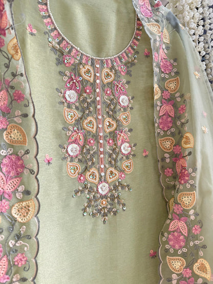 Premium tissue silk hand embroidered suit