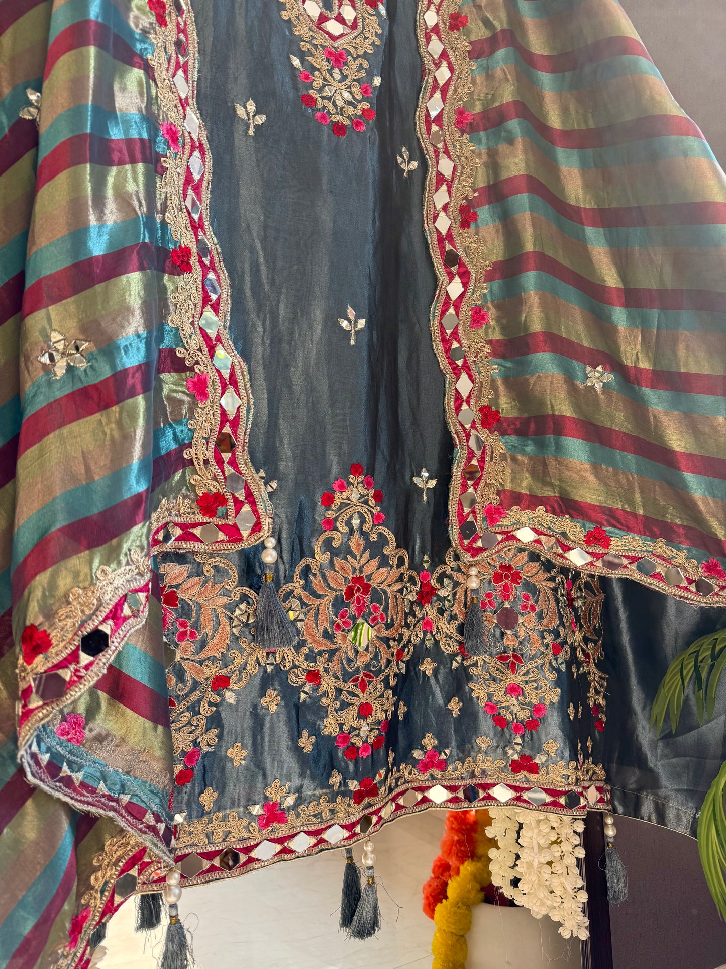 Luxurious mettalic Mirrorwork suit