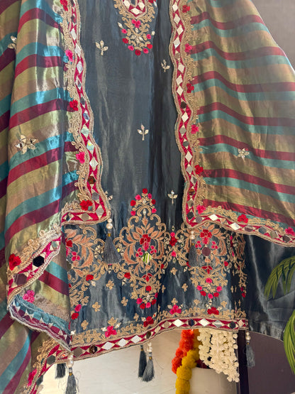Luxurious mettalic Mirrorwork suit