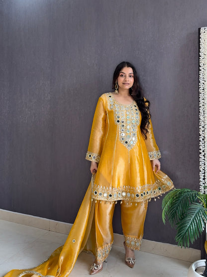 Luxurious mirrorwork anarkali set