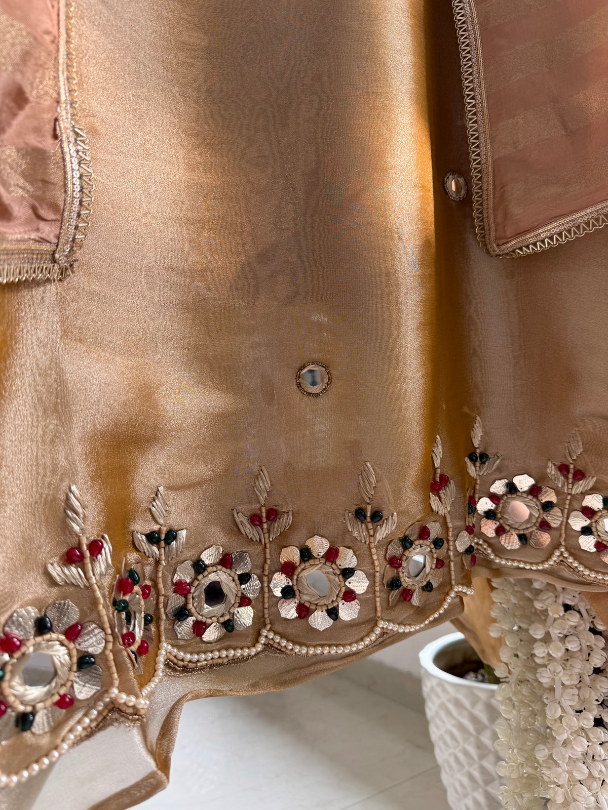 Luxurious leather patti bejewelled suit