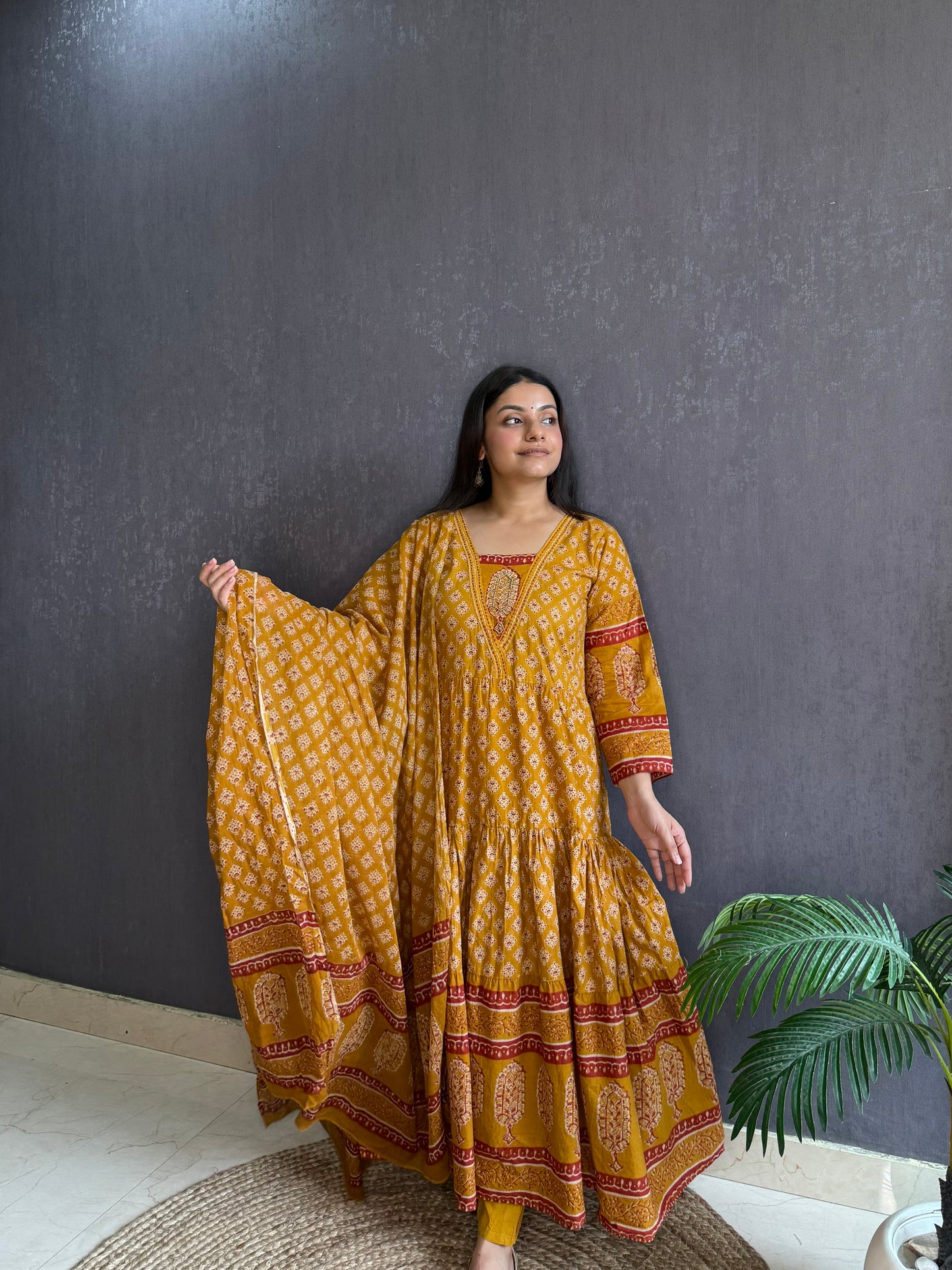 Pure cotton blockprinted tiered Anarkali