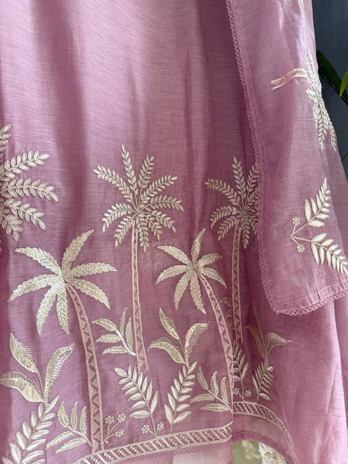 Luxurious Mul chanderi tropical trees suit