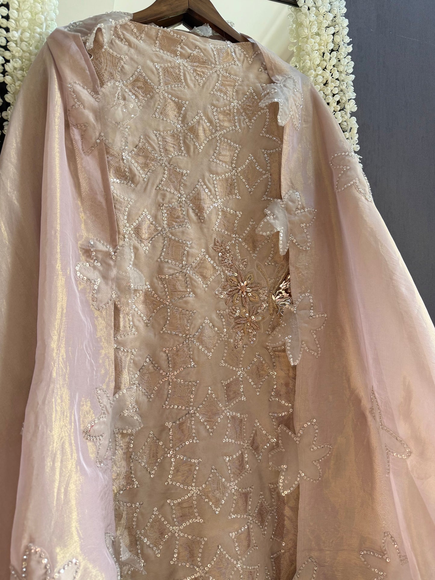 Luxurious brocade cutwork Tissue silk suit