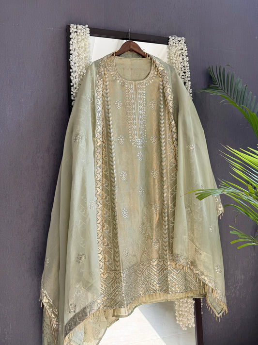 Luxurious Tissue Brocade gota appliqué work suit