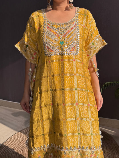 Luxurious gharchola bandhej kaftan set
