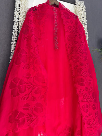 Organza monochromatic appliqué suit