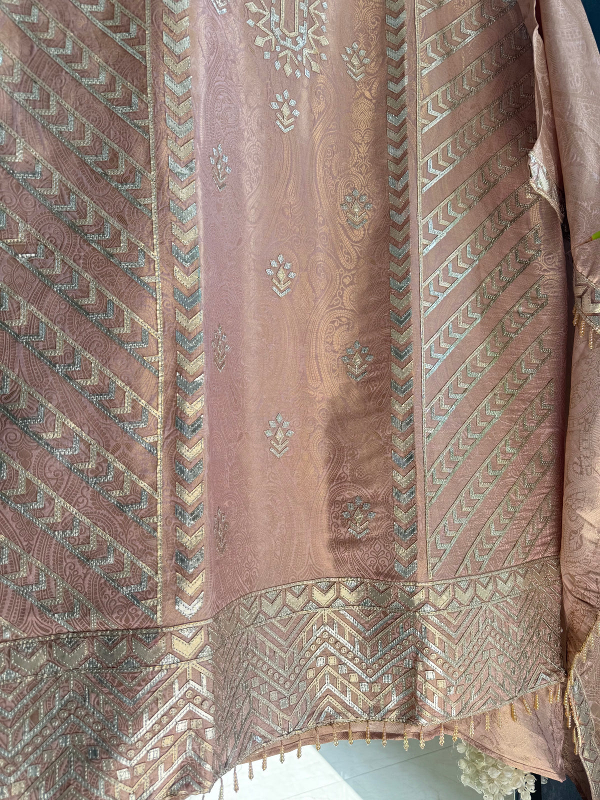 Luxurious Tissue Brocade gota appliqué work suit