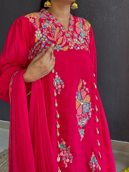 Mal cotton silk embroidered handwork Anarkali