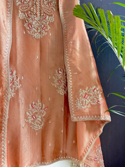 Premium tissue peacock hand embroidered suit