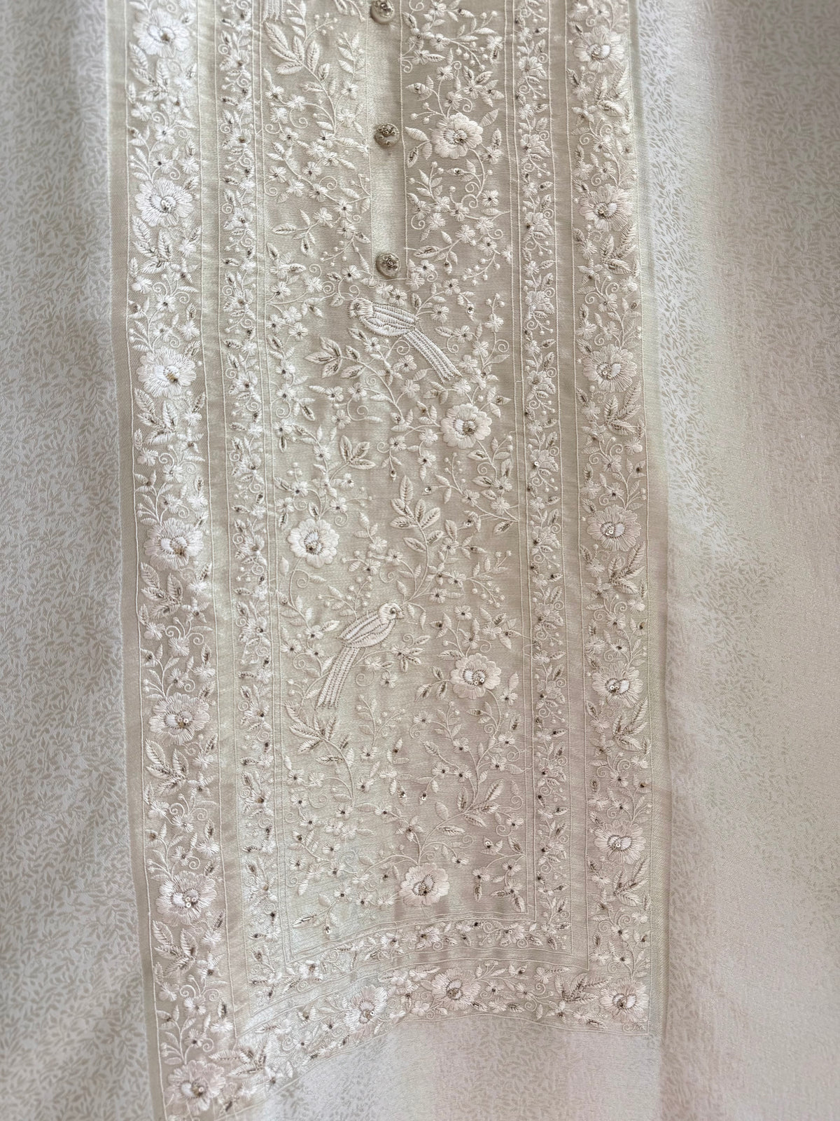 Luxurious Tissue brocade Parsi embroidered suit