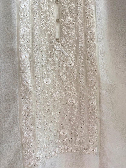 Luxurious Tissue brocade Parsi embroidered suit