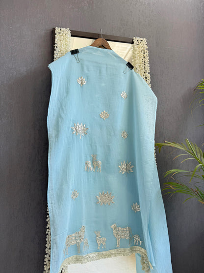 Luxurious Mul chanderi gota appliqué work suit