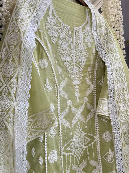 Luxurious Mul chanderi lucknowi handwork suit