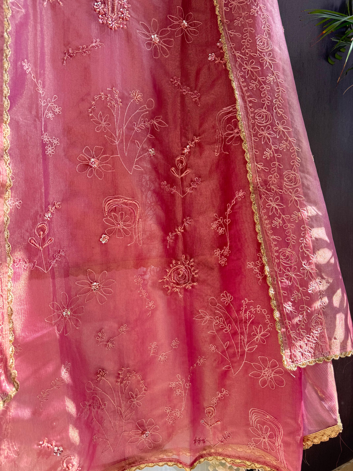 Premium tissue organza aari embroidered suit