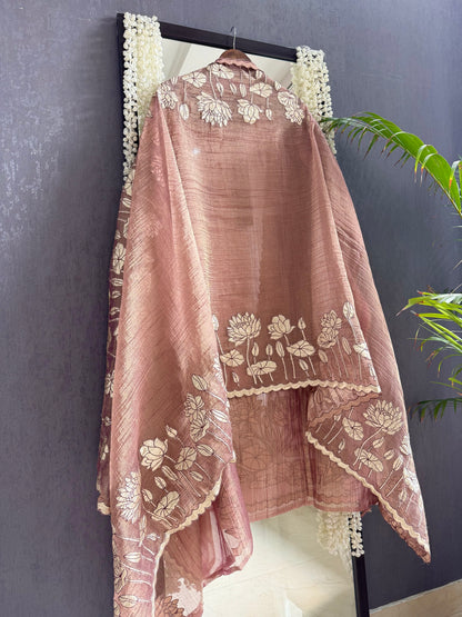 Luxurious crush tissue gota appliqué lotus suit