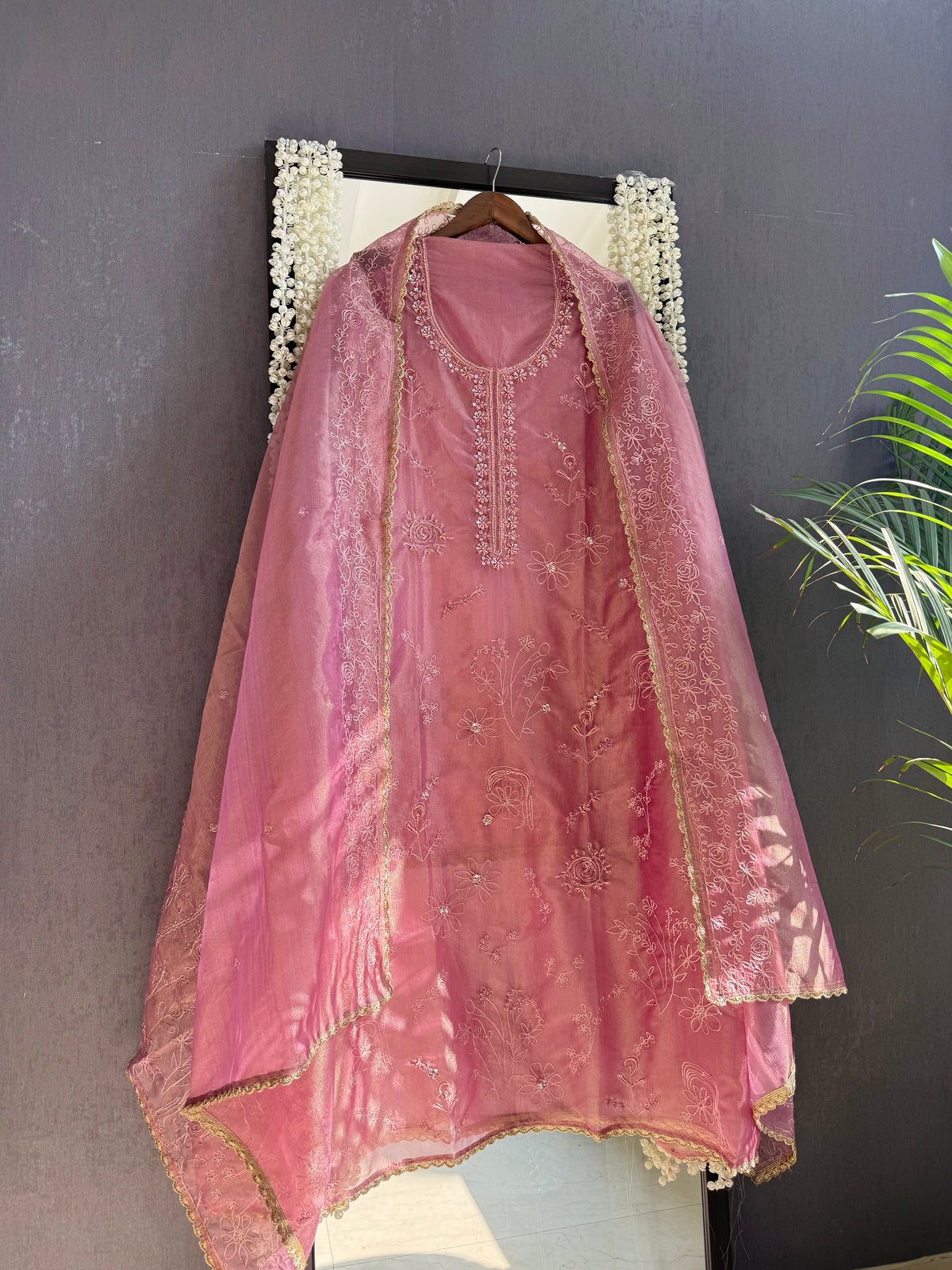 Premium tissue organza aari embroidered suit
